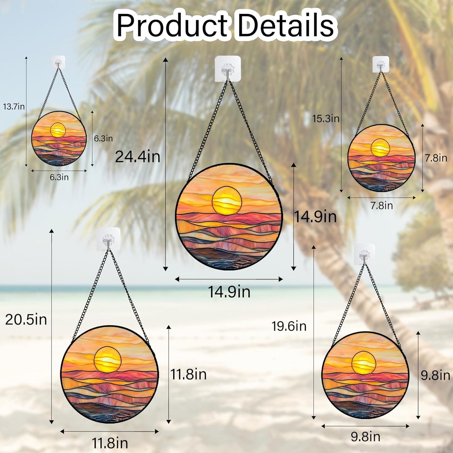 Stained Glass Window Hanging, Orange Sunrise Suncatcher Diamond Glass Panel Hangings Scenery Sun Catchers Decor for Birthday for Women, Men, Wife, Aunt, and Mom 6.3x6.3 in