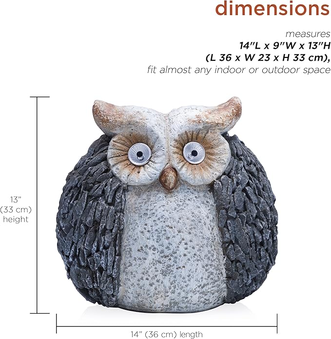 Alpine Corporation 13" Tall Outdoor Solar Powered Owl Yard Statue with LED Lights