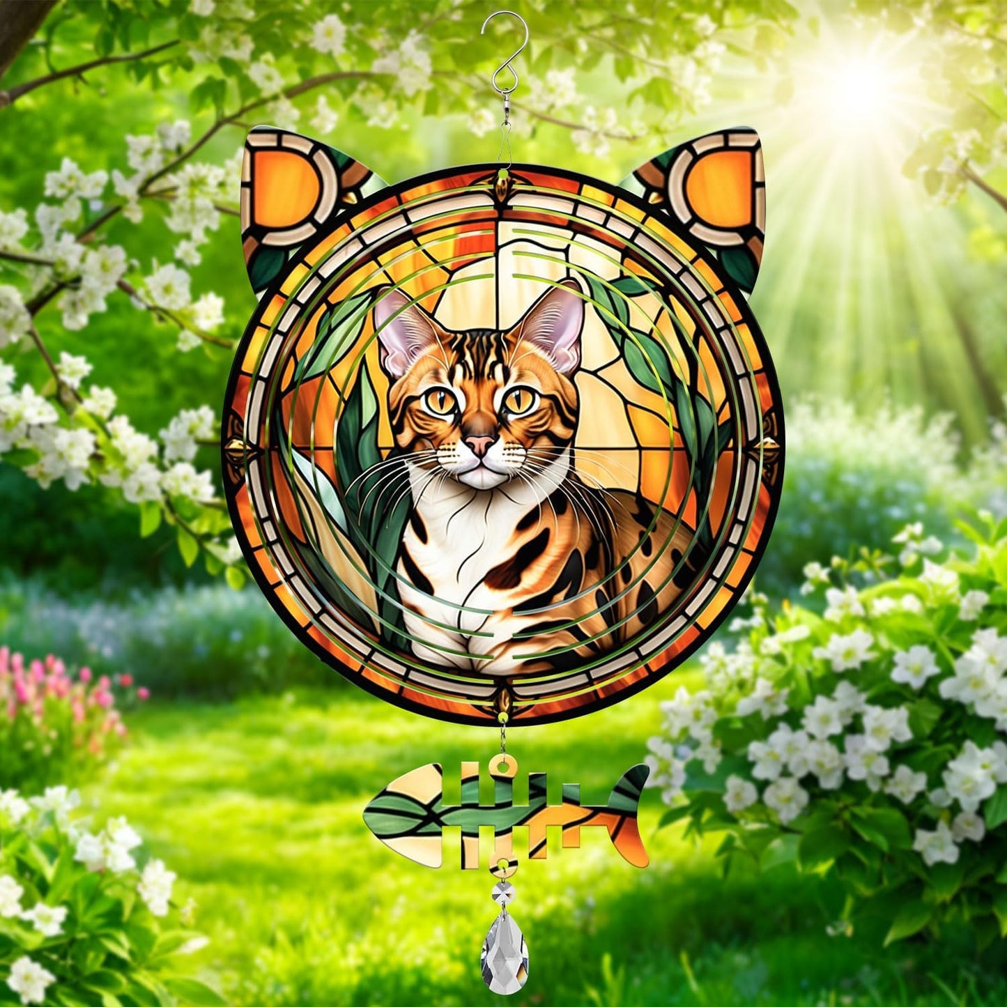 Bengal Cat Wind Spinner, Bengal Cat Wind Spinner Hanging for Yard and Garden