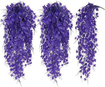 Fake Hanging Plants Fake Ivy Vine Artificial Ivy Leaves Artificial Hanging Plant Faux Plant Hanging Artificial Plants Outdoor Vines Decor for Home Room Yard Wall Garden Decoration(Pure Purple)