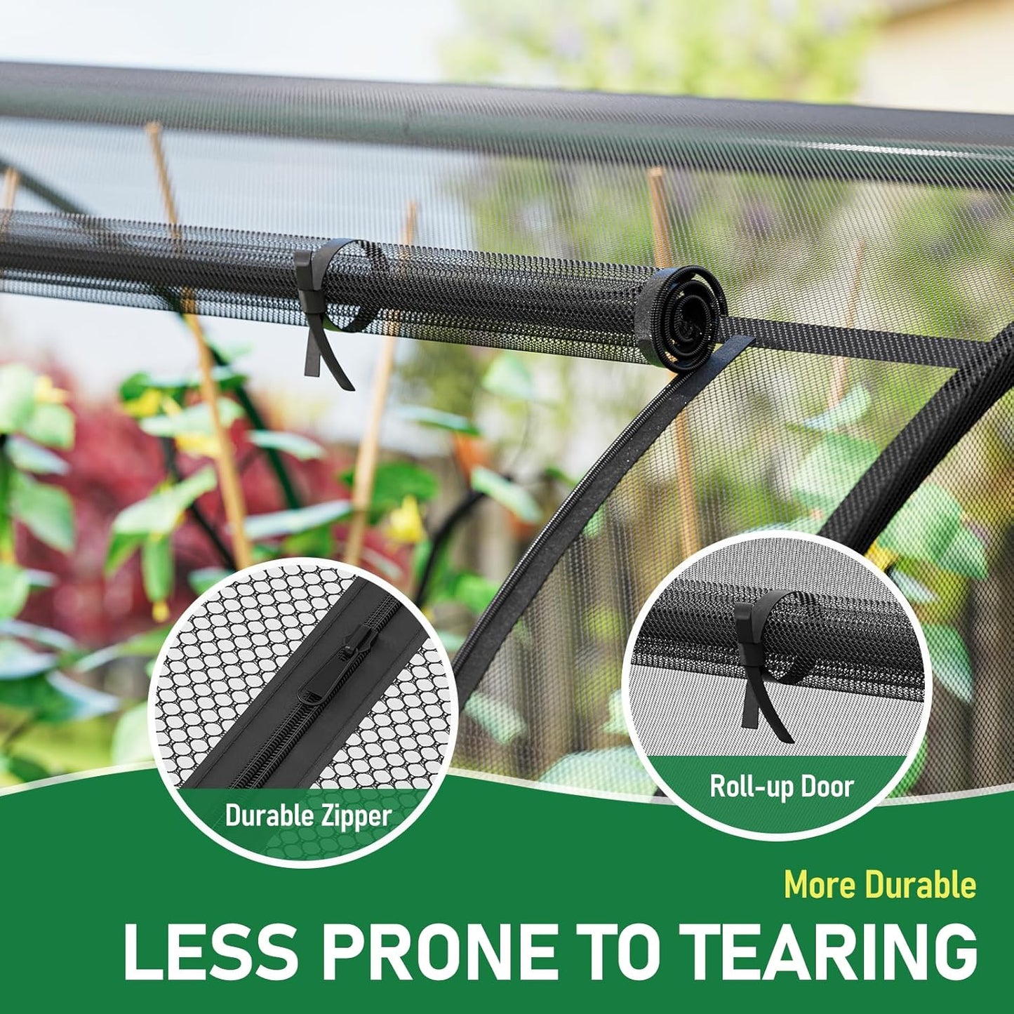 SPECILITE 98x49x49in Garden Plant Netting Mesh Cover for Raised Bed with Roll-up Zipper Door for Vegetables Fruits, Large Tunnel Gardening Net, Black