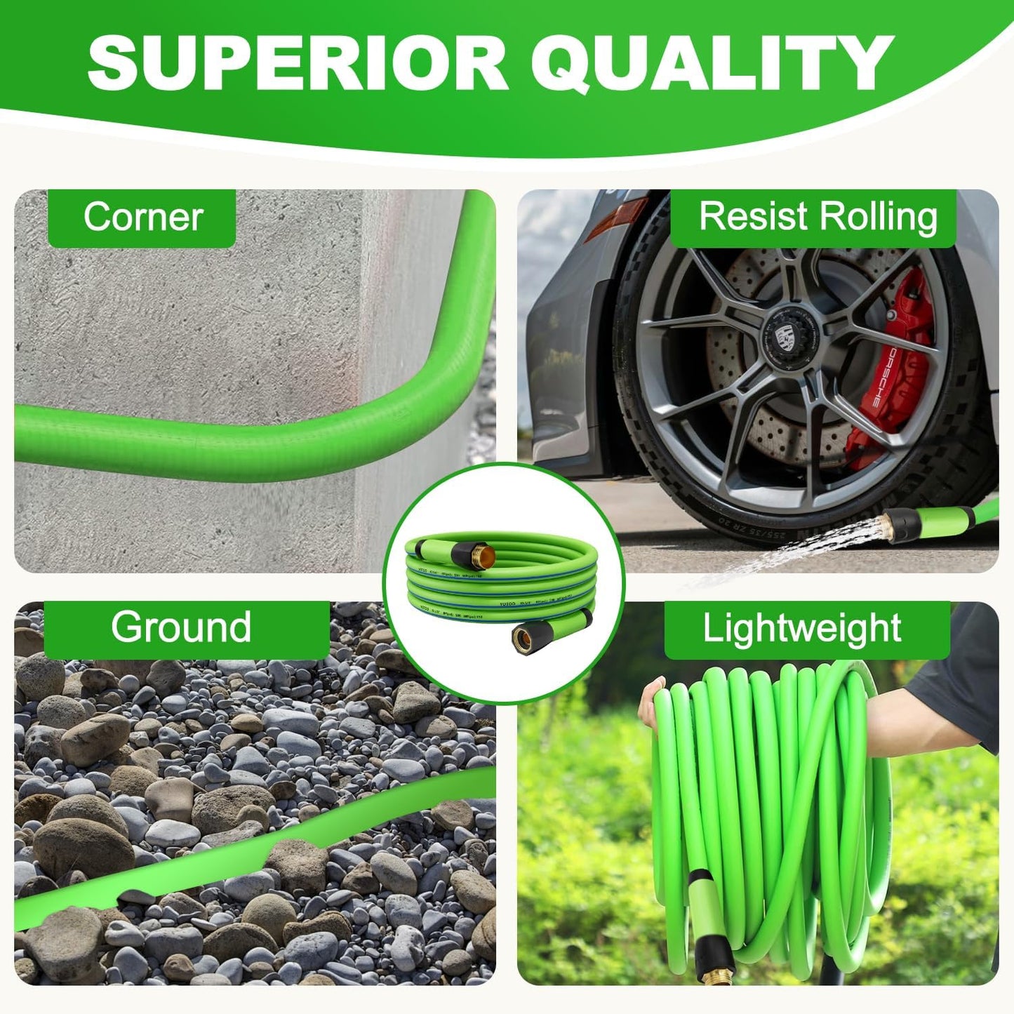 YOTOO Heavy Duty Hybrid Garden Water Hose 5/8-Inch by 100-Feet 150 PSI Kink Resistant, Flexible with Swivel Grip Handle and 3/4" GHT Solid Brass Fittings, Green+Blue
