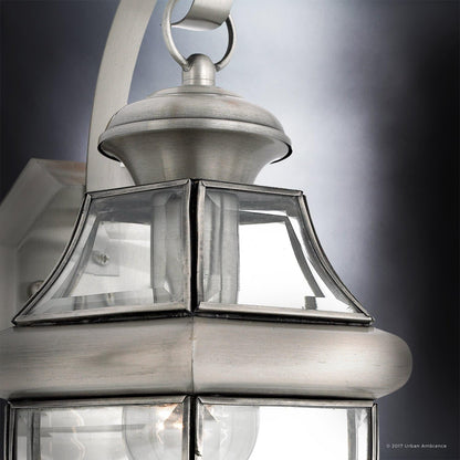 Urban Ambiance Luxury Colonial Outdoor Wall Light, Medium Size: 14" H x 8" W, with Tudor Style Elements, Versatile Design, Classy Aged Silver Finish and Beveled Glass, UQL1143