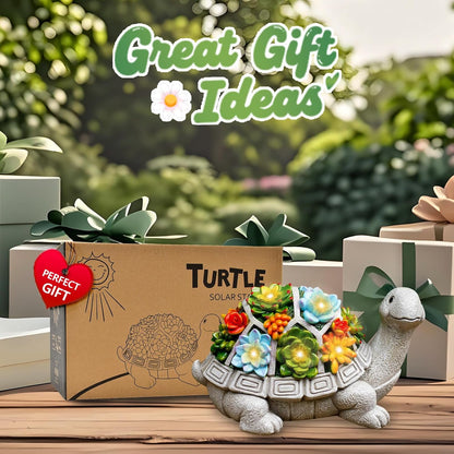 Nacome Garden Outdoor Statues Turtle with Succulent and 7 LED Lights - Lawn Decor Tortoise Statue for Patio, Balcony, Yard Ornament - Unique Housewarming Gifts