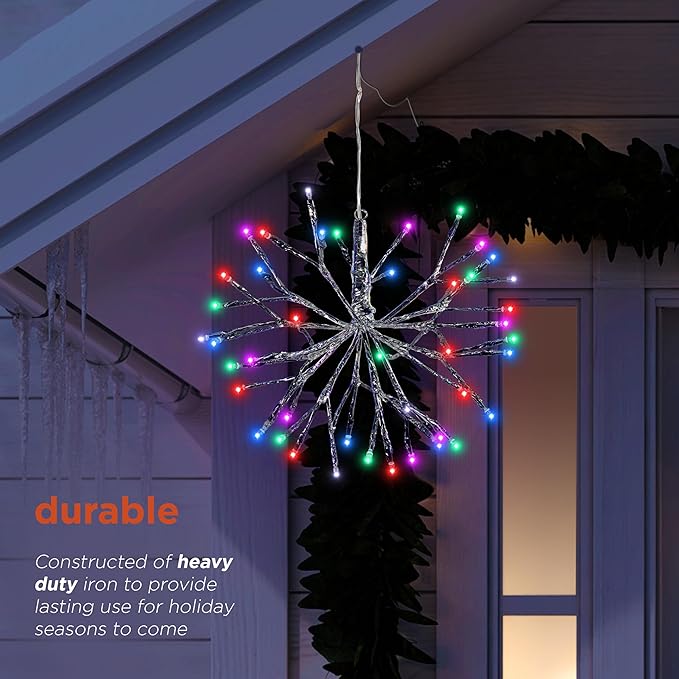 Alpine Corporation 10"H Indoor Christmas Snowflake Ornament with Multi-Colored LED Lights, Silver , Christmas Decoration