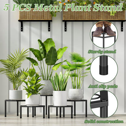 5-Pack Metal Plant Stands, Anti-Rust Iron Flower Pot Stand Heavy Duty Plant Pot Shelf for Multiple Plant Decoration Racks for Home Patio Garden Outdoor Indoor