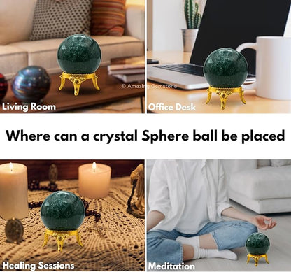 Amazing Gemstone Moss Agate Crystal Ball with Stand - 2" Inches Crystal Sphere Meditation Balls for Witchcraft and Decorative Balls
