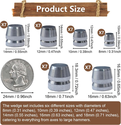42 PCS Round Axe Handle Wedge Safety Handle Metal Wedge Hammer Handle Wedges Steel Wedge Kit for Axe Hammer Sledge (0.31/0.39/0.47/0.55/0.63/0.71 Inch)