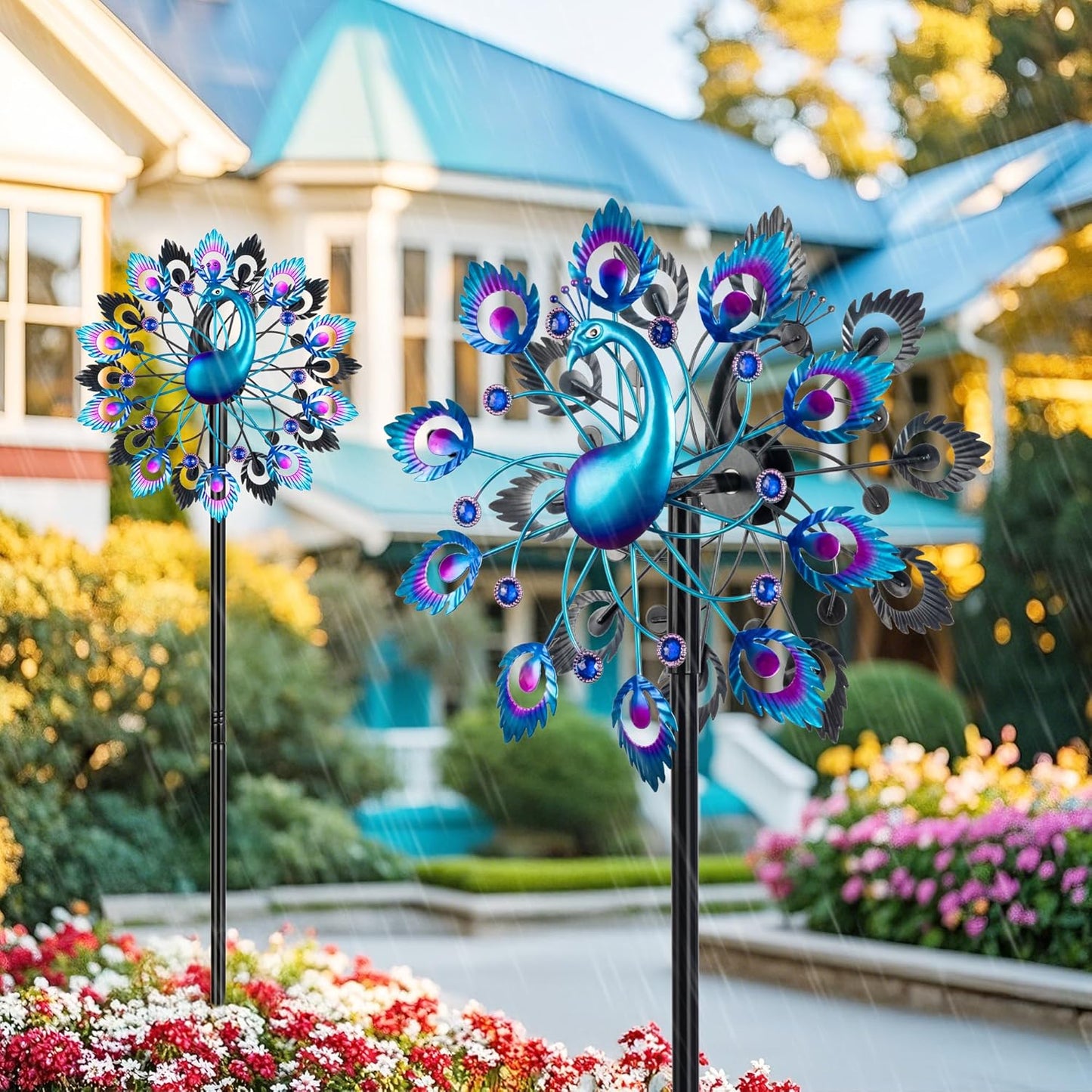 Wind Spinners Garden Decor for Outside, 13 Inches 360°Peacocks Windmill for Yard Decorations Outdoor, Metal Yard Art Wind Sculptures Garden Gifts for Women, Backyard, Patio, Lawn Ornament