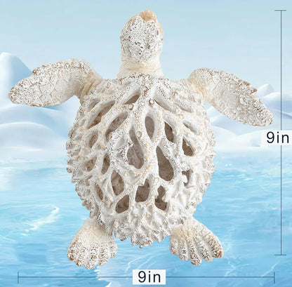 VVGIFTS Ocean Decor White Sea Turtle Coral Reef Home Office Decor Sculpture Beach Coastal Tabletop Shelf Collection (White)