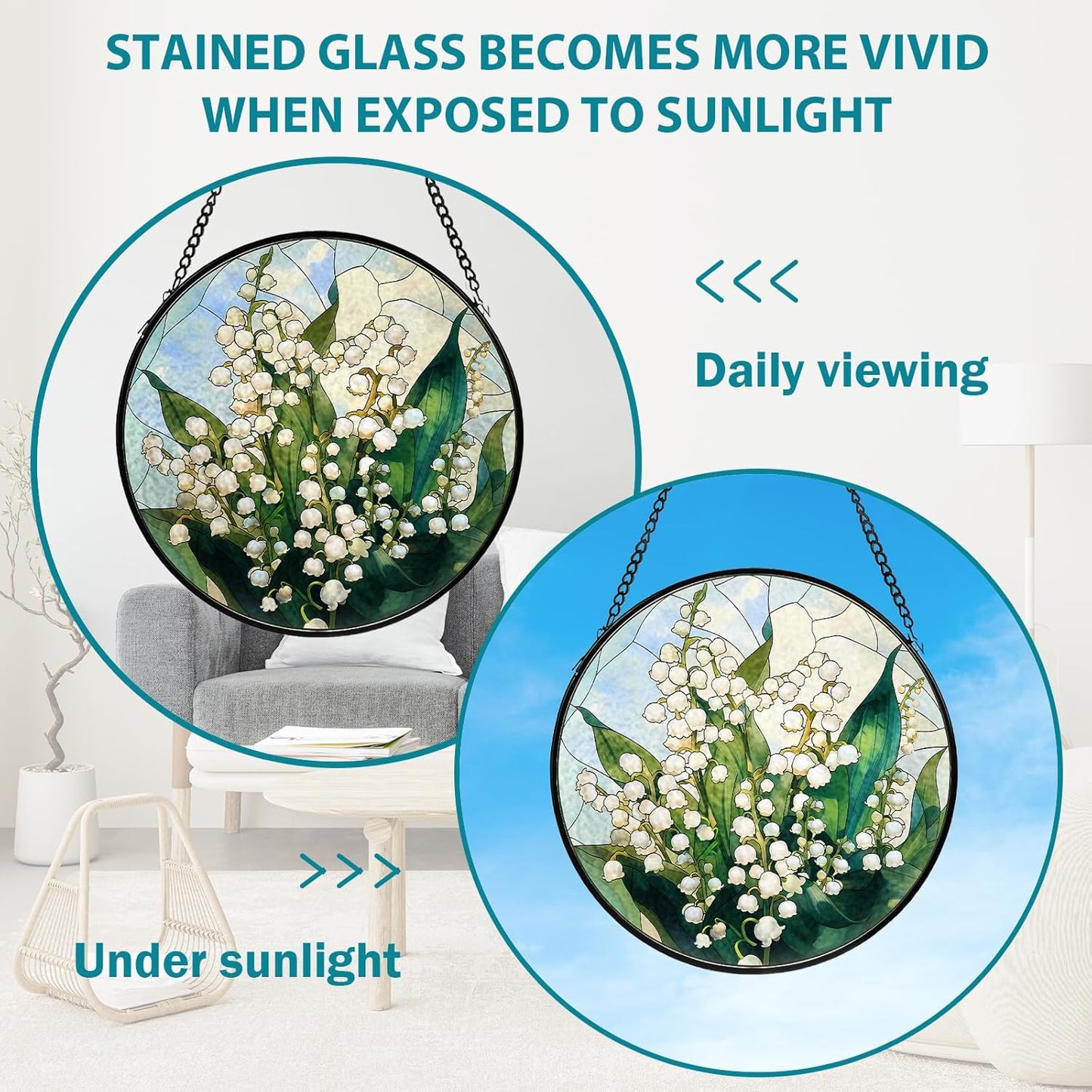 Lily of The Valley Flower Stained Glass Window Hanging, Suncatcher Diamond Glass Panel Hangings, Sun Catchers Indoor Windows Wall Art, Gift for Mom Grandma, Christmas Decor for Home Office 7.87 inches
