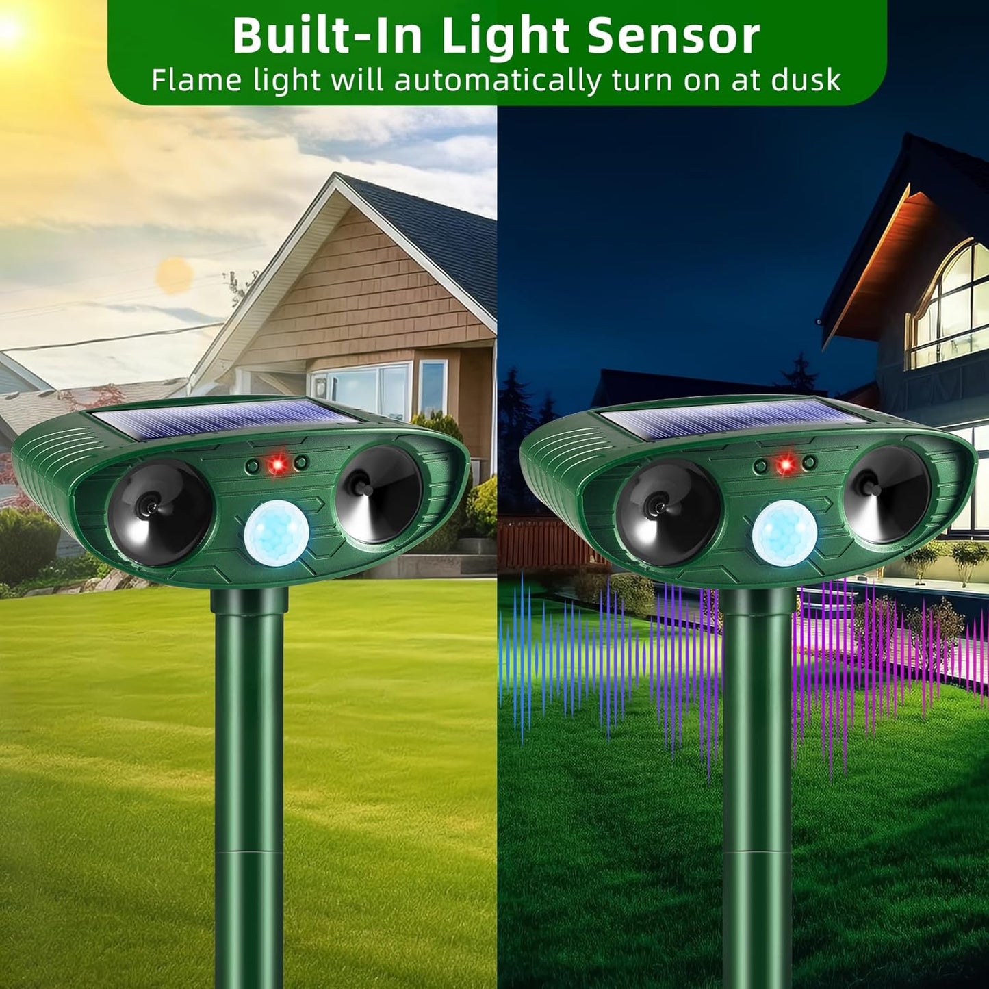 2 Pack Solar Animal Repellent Ultrasonic Outdoor Squirrel Racoon Fortress pro,Cat Deer Repellent with Motion Sensor,Waterproof Mouse Dog Skunk Rabbit Deterrent for Yard