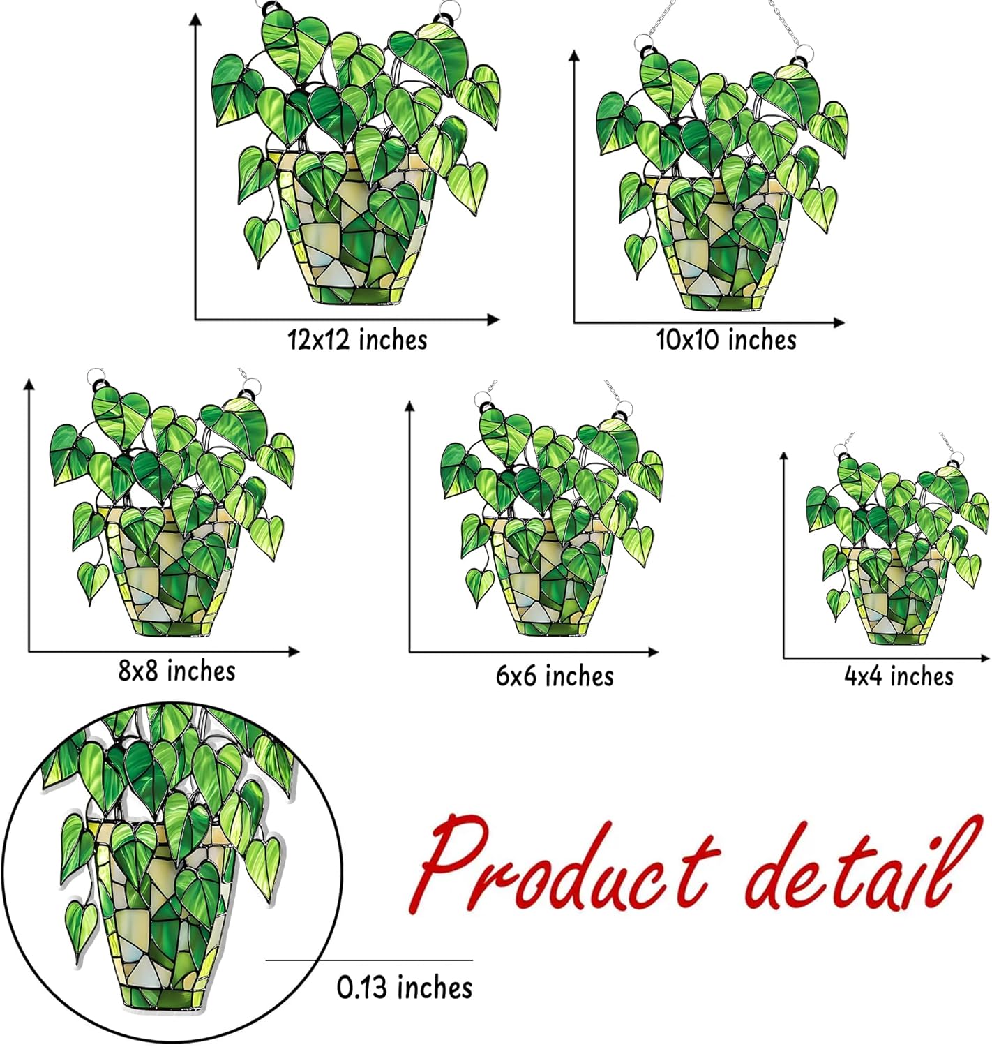 Pothos Acrylic Suncatcher Stained Glass Effect Window Car Hanging Christmas Ornament Indoor Outdoor Decor Garden Sun Catcher Panel Gifts for Nature Lover for Women Mom Grandma