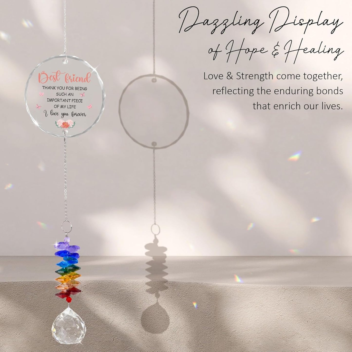 Glass Ornament Suncatcher - Best Friend I Love You Birthday Gift for Friend Bestie - Best Friends Idea - Crystal Rainbow Maker for Women - Window Hanging Home Garden Decor