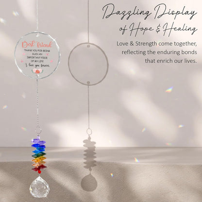 Glass Ornament Suncatcher - Best Friend I Love You Birthday Gift for Friend Bestie - Best Friends Idea - Crystal Rainbow Maker for Women - Window Hanging Home Garden Decor