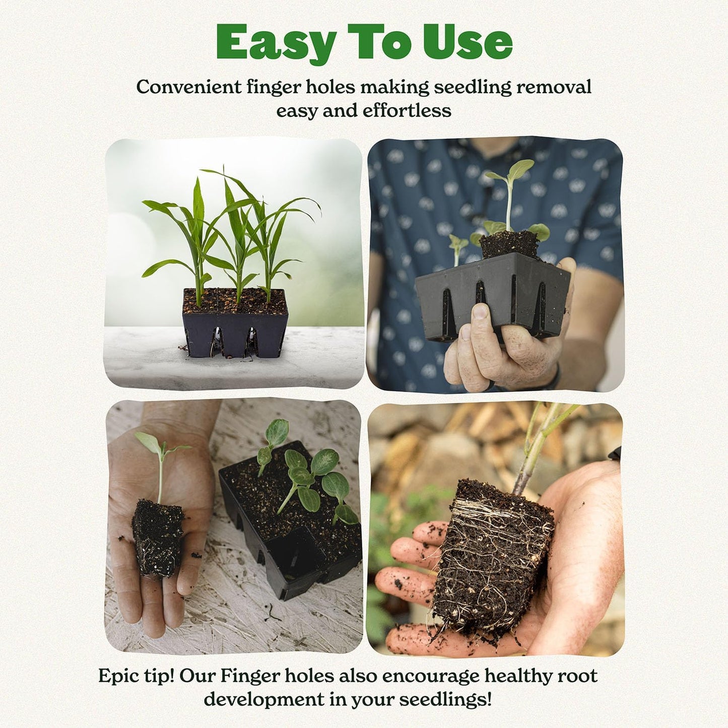 Epic Gardening Reusable Seed Starter Tray - 6 Cell/120 Seedling Starter Trays - Easy Watering, Indoor Greenhouse, Plant Starter, Gardener-Friendly for Seedlings | UV-Treated & BPA-Free - Black