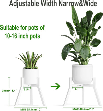 Adjustable Plant Stands Set of 2, Metal Modern Small Plant Holder, Heavy Duty Stable Flower Holder Stand Rack for 10-16 Inch Indoor Outdoor Corner Living Room Balcony Office White PS-007WH-2