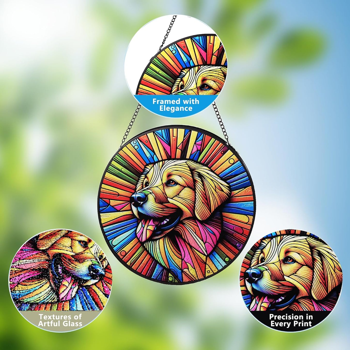 Stained Glass Dog Memorial Suncatcher,Golden Retriever Window Hanging,Sympathy Gifts for Pet Loss,7.9 inch/20 cm Home and Garden Decor for Dog Lovers (Golden Retriever)