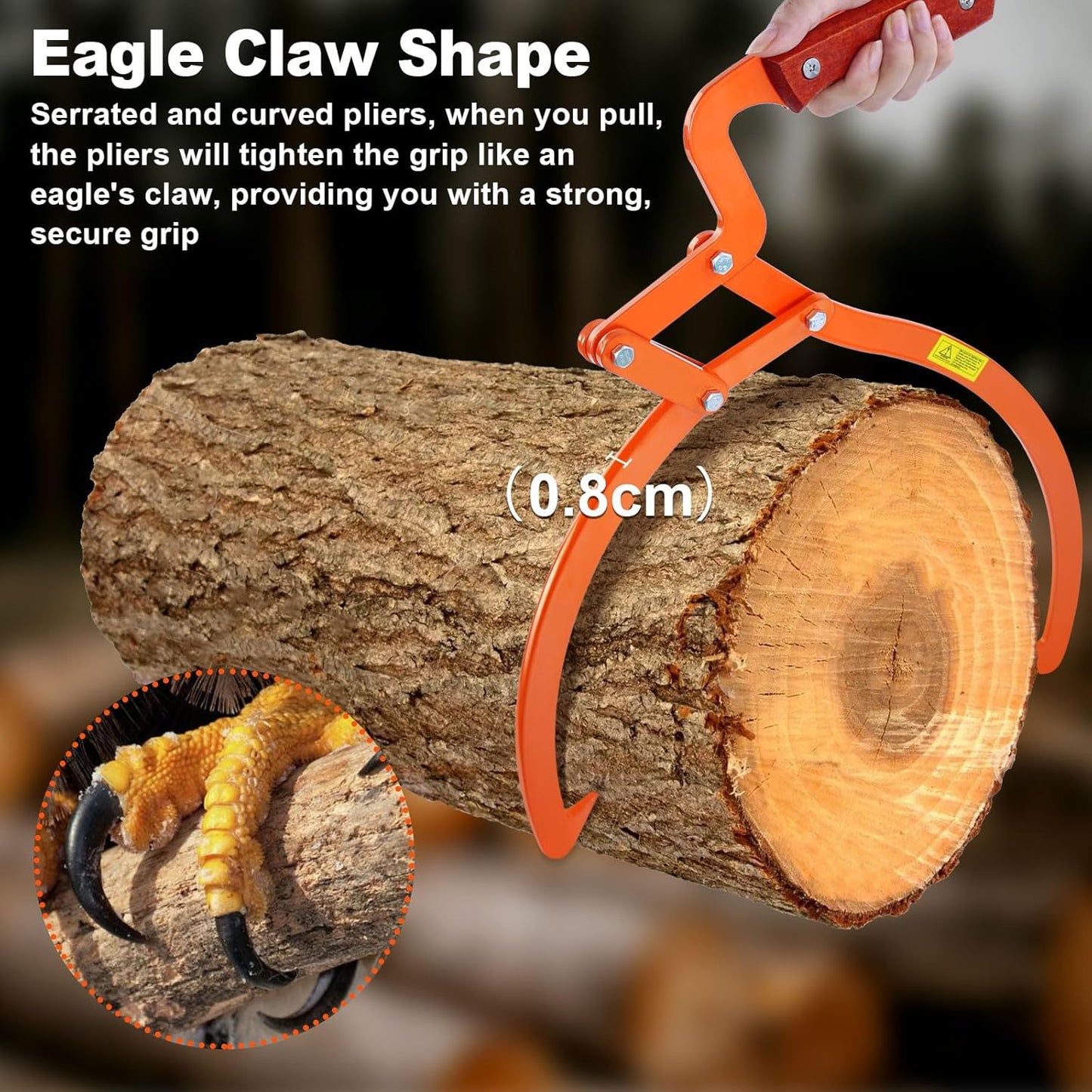 13 Inch Orange Log Tongs, Claw Skidding Tong Logging Skidding Tongs with Non Slip Grip, Log Lifting Tools for Handling, Dragging & Carrying Tool