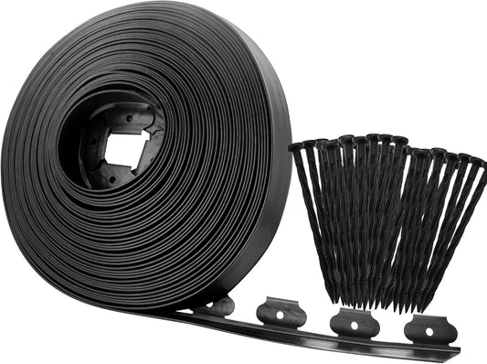 JDXN No Dig Landscape 1.5 Inch Tall Edging Garden Edging Landscape Edging Comes with Spikes for Landscaping, Flower Gardens, Lawn… (Black)