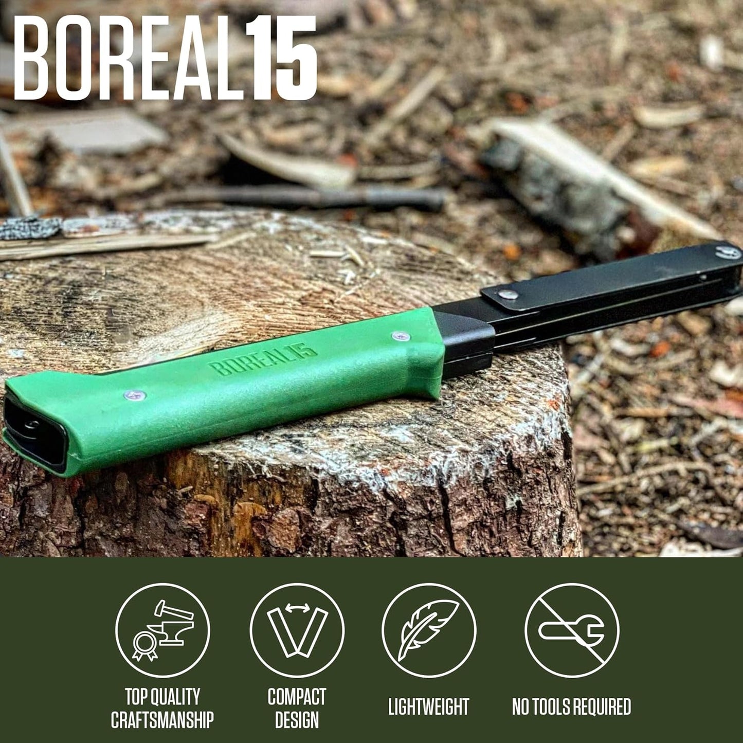 AGAWA - BOREAL15 Tripper Kit - Includes 15" Folding Saw, Nylon Carrying Case, 15" All-Purpose & 15" Aggressive Blade - For Camping, Hiking & Survival Gear (Black Frame/Green Handle)