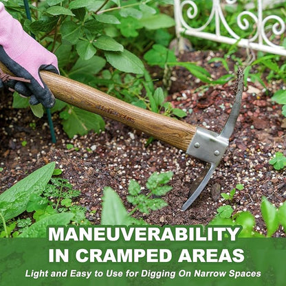 Haliaeetus Pick Axe, Stainless Steel Mattock with Sharp Pick and Cutting Edge for Breaking up Heavy Clay Soil, and Removal of Difficult Weeds, Garden Pick with Wood Handle for Digging, Loosening Soil