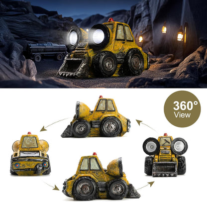 Garden Statue Outdoor Solar Light Decor with LED Light Rustic Vintage Bulldozer Construction Vehicle Decoration for Lawn Patio Yard Gifts for Women
