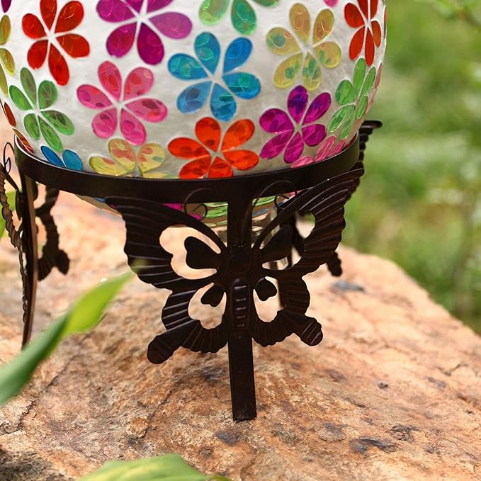Topadorn Gazing Ball Stand Garden Hardware Metal Stand, Garden Pedestals with Butterfly for 10-Inch or 12-Inch Gazing Globes