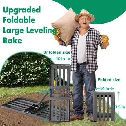 Lawn Leveling Rake,Folding 30x10 Inch Ground Plate,70 Inch Adjustable Long Handle Yard Level Tool with Curved Edge,Heavy Duty Landscaping Lawn Leveler for Grass, Golf Field, Soil Sand Dirt Spreader