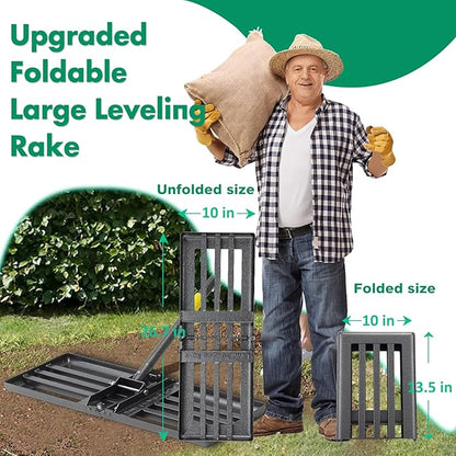 Lawn Leveling Rake, Foldable 26.7"x10" Level Lawn Tool with Curved Edge, 7FT Heavy Duty Lawn Level Tool, Long Handle Lawn Leveler for Yard Garden Golf Course, Soil Sand Dirt Spreading Leveling Rake