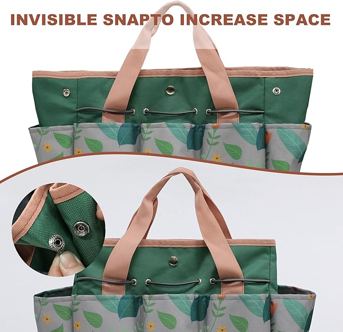 Garden Tool Bag, Portable Garden Tote Bag with Handle, Oxford Garden Tool Organizer Bag, Ideal Gardening Gifts for Wife and Parents, Tools Not Included(Orange Flower)