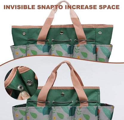 Garden Tool Bag, Portable Garden Tote Bag with Handle, Oxford Garden Tool Organizer Bag, Ideal Gardening Gifts for Wife and Parents, Tools Not Included(Orange Flower)