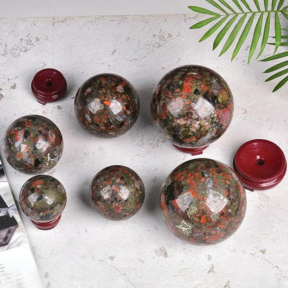 JIC Gem Large Brazilian Red Agate Crystal Sphere Gemstone Sphere Red Healing Crystal Ball with Display Stand Home Decor Meditation Grid Energy Balance (100-110mm)