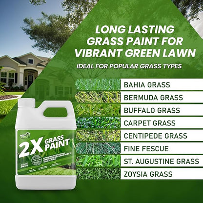 32oz 2X Green Grass Paint for Lawn, Ideal Turf Paint & Green Lawn Spray to Renew Discolored Lawns, Concentrated Grass Dye, Premium Colorant for Vibrant and Lush Greener Lawns