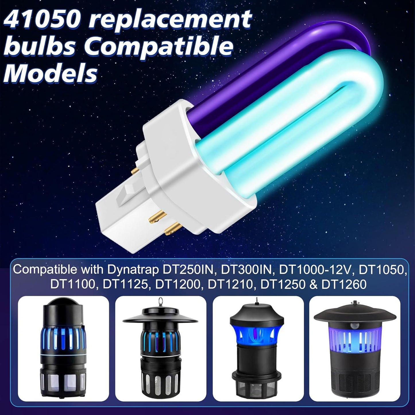 Qualirey 2 Pack 41050 7W Replacement Bulb, Upgraded 2 Color Bug Zapper Replacement Bulb Compatible with Dynatrap DT1050 DT1100 DT1250, 1/2 Acre Mosquito UV Light Trap Replacement Bulbs
