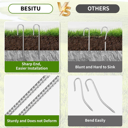 12 inch Fence Stakes Heavy Duty 50-Pack J Hook Rebar Ground Stakes Anchor Galvanized Tent Stakes for Outdoor Decorations Inflatables Metal Stakes for Wire Fencing