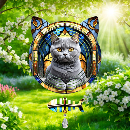 British Shorthair Cat Wind Spinner, British Shorthair Cat Wind Spinner Hanging for Yard and Garden