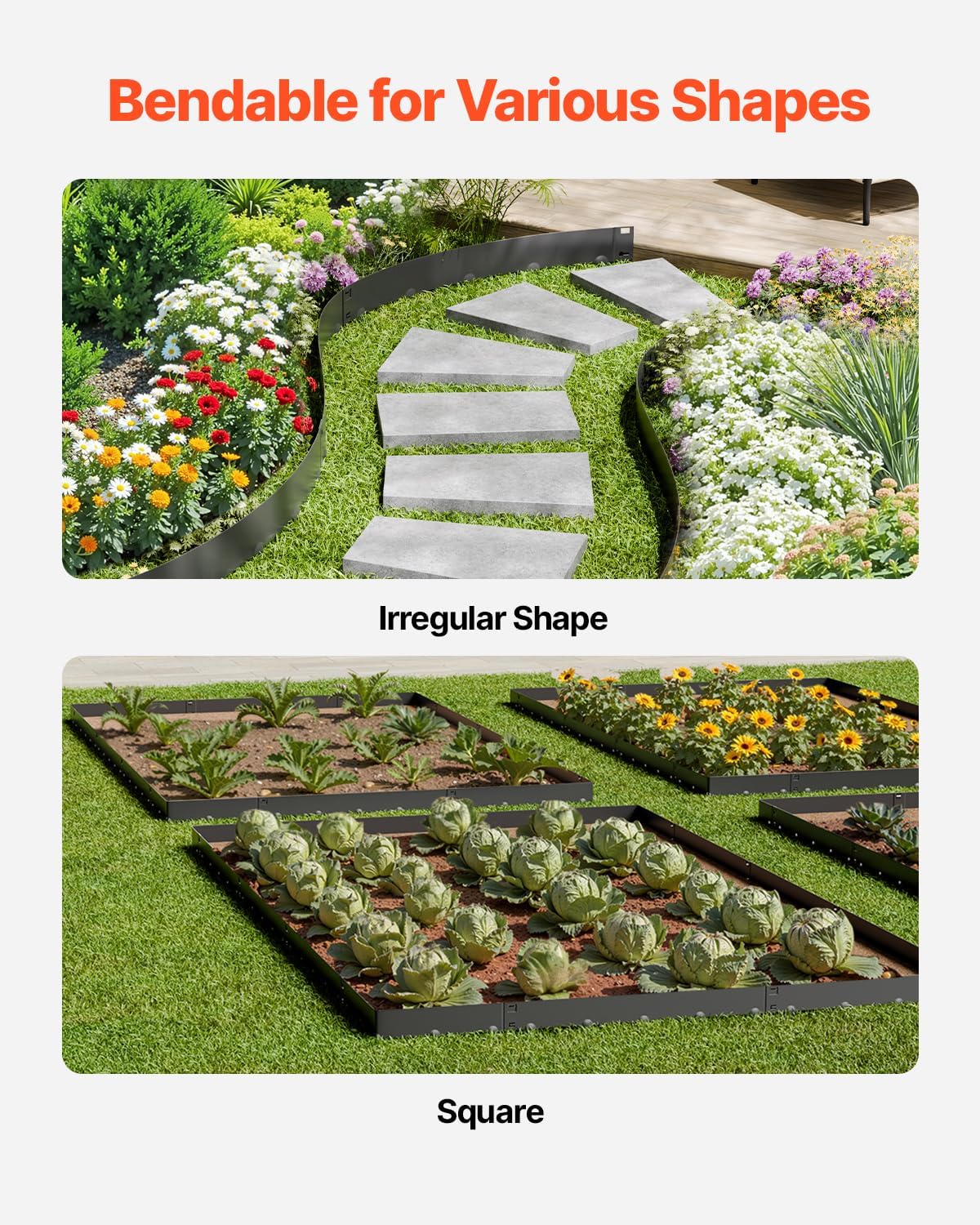 VEVOR Steel Landscape Edging, 5 Packs 39 x 3 in Rust-Resistant Metal Landscape Edging, Bendable Garden Edging Border, Heavy Duty Lawn Edging, Easy-to-Install, Flower Bed Yard Pathway Divider Black