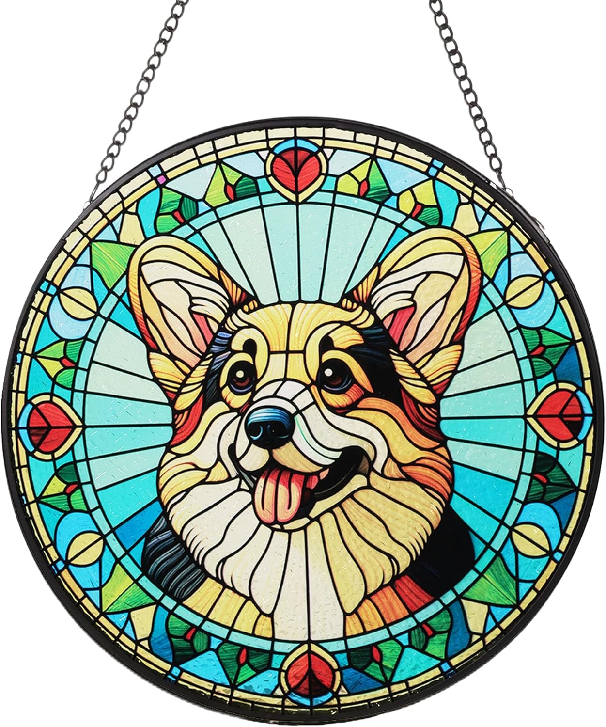 Stained Glass Dog Memorial Suncatcher,Corgi Window Hanging,Sympathy Gifts for Pet Loss,7.9 inch/20 cm Home and Garden Decor for Dog Lovers (Corgi)