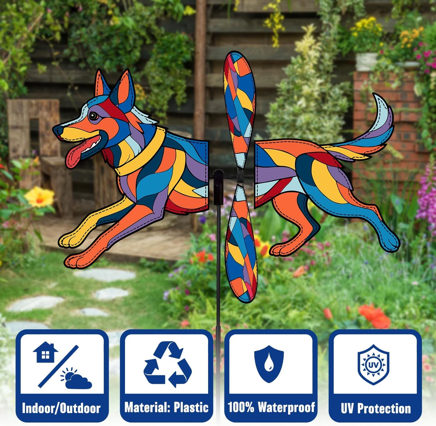 German Shepherd Petite Spinner Outdoor, German Shepherd Dog Wind Spinner for Yard and Garden
