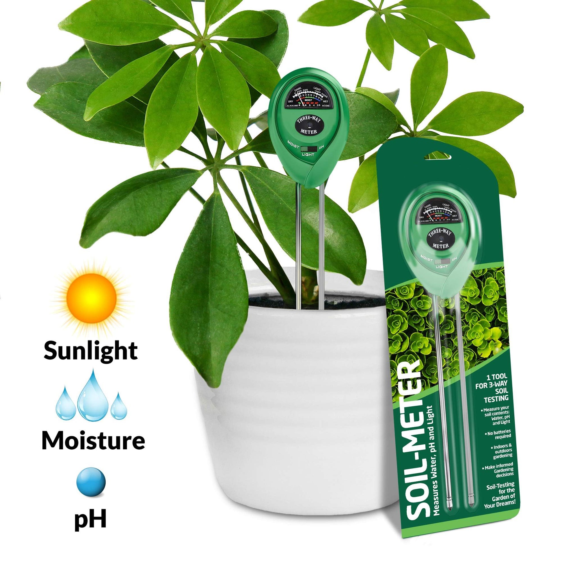 Soil Moisture Meter, Accurate No Battery Need Soil PH/Light Meter for Plant