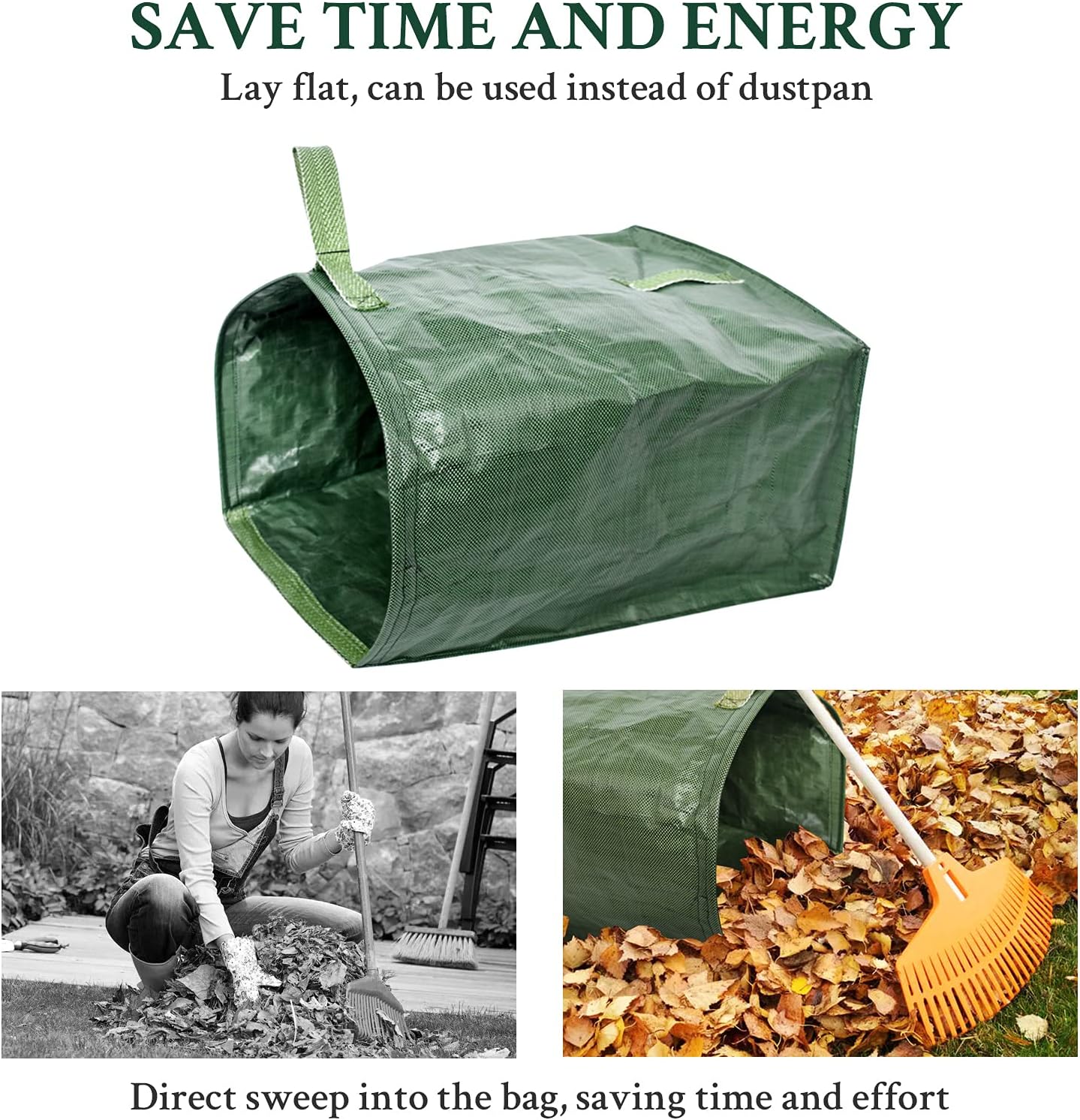 kingsea 2 Pack Yard Waste Bags, Large Yard Dustpan-Type Garden Bag, 53 Gallons Heavy Duty Lawn Pool Garden Leaf Bag for Collecting Leaves Grass Clippings Yard Debris