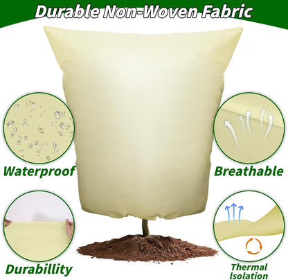 Plant Covers Freeze Protection: 4 Pack 90Hx75W Inch Large Heavy Duty Frost Cloth with Zipper Drawstring, 2.2oz/yd² Frost Blankets for Outdoor Plants, Shrub Trees, Winter & Garden, Beige