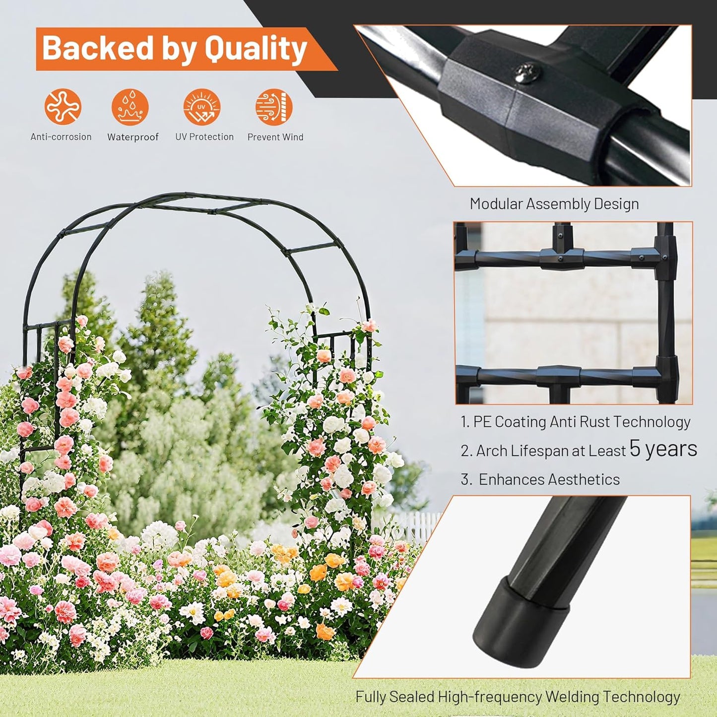 Garden Arch, 94.5’’x59.1’’ Arbor Trellis, Garden Arch Trellis for Climbing Plants Outdoor, Arbor for Flower, Climbing Vine Vegetable, Fruit and Lawn(Black)