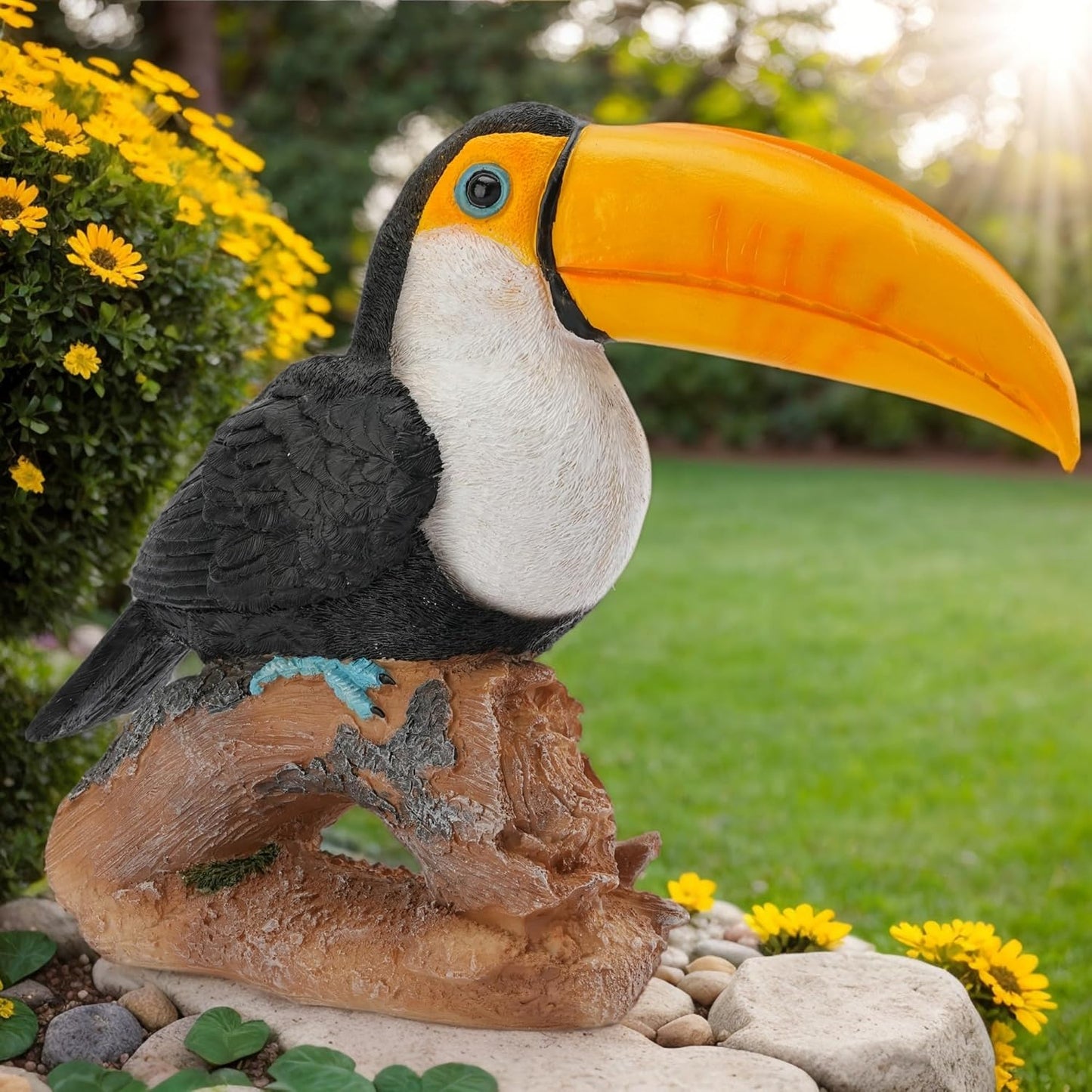 Real Toucan Statue, Vibrant Colorful Outdoor Bird Decor - 14.2" Resin Animal Sculpture,Waterproof & Weather-Resistant, Perfect Garden Patio Yard Ornament, Tropical Tiki Bar Accent,Gift for Bird Lovers