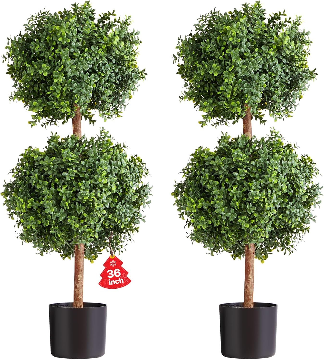 VEVOR Artificial Topiary Boxwood Double Ball, 2 Set 36 inch Faux Boxwood Plant Balls, Fake Silk Tree Look Real, Easy Assembly for Decor Front Porch Outdoor Patio Garden Balcony Backyard Indoor