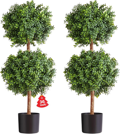 VEVOR Artificial Topiary Boxwood Double Ball, 2 Set 36 inch Faux Boxwood Plant Balls, Fake Silk Tree Look Real, Easy Assembly for Decor Front Porch Outdoor Patio Garden Balcony Backyard Indoor