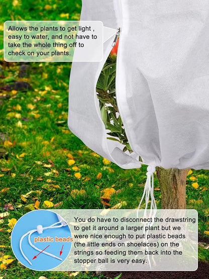 Abimars Thicker Plant Covers Freeze Protection Jacket 2.36 oz/yd², 3.3'x3.3' Reusable Winter Plant Covers with Drawstring & Zipper, 2 Pack Light, Porous Fabric for Plant Breathing
