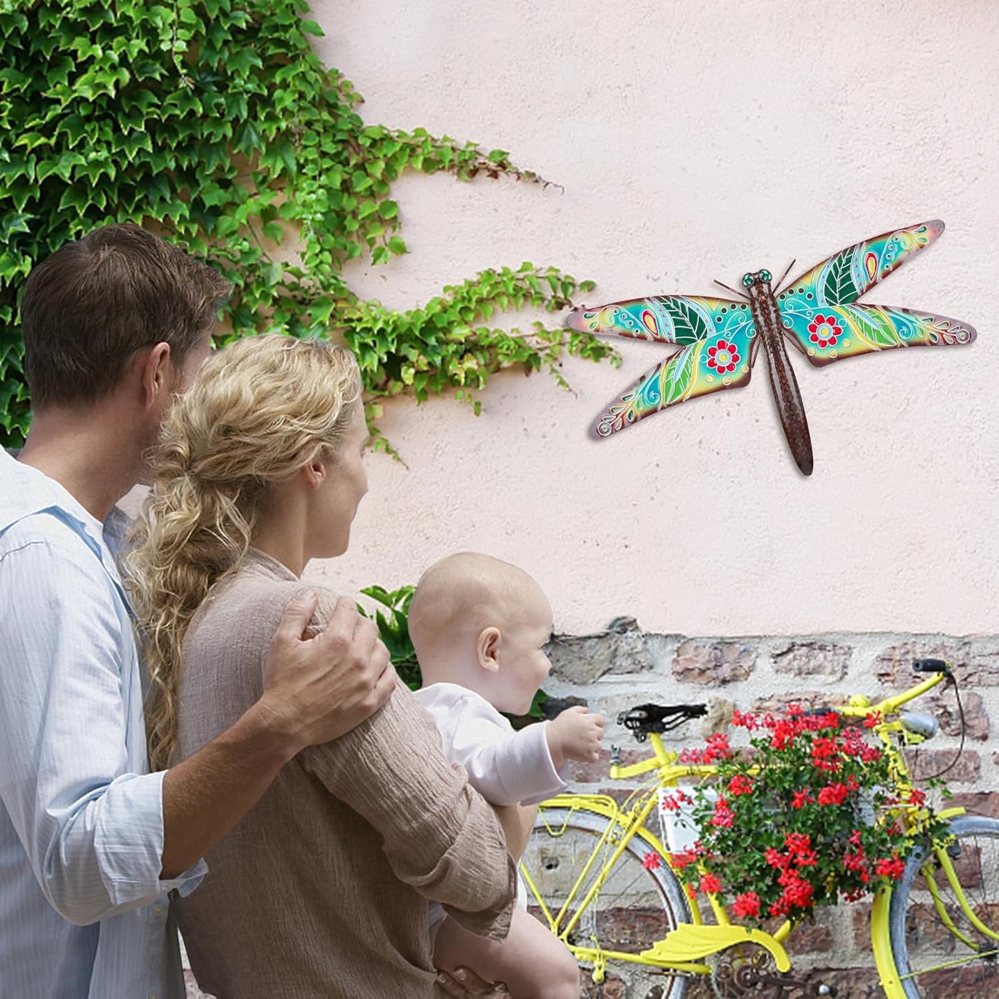 VCUTEKA Outdoor Metal Dragonfly Wall Decor Dragonfly Wall Sculpture Hanging Garden Wall Art Sculpture for Indoor Outdoor Patio Fence Decor Large