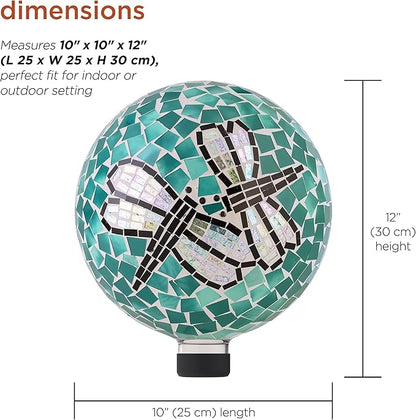 Alpine Corporation HMD194 Outdoor Glass Mosaic Gazing Globe Yard Decoration, 10"Diameter, Dragonfly Duo